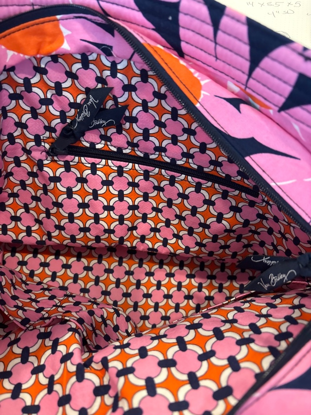 Vera Bradley Angie Loves Me Pink Navy Orange Floral Tote Bag NWT - Picture 7 of 7